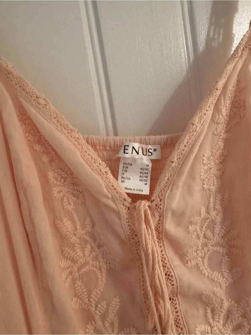 Boho Peach Ruffle Maxi Dress Lace Trim Smocked Back Festival Cottagecore - Picture 5 of 10